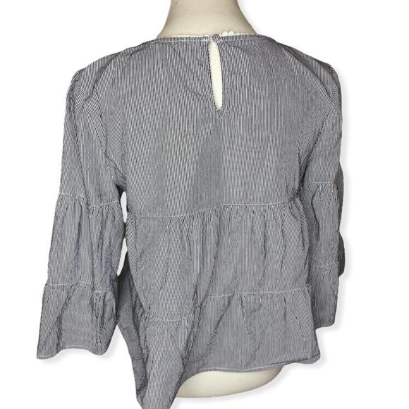 EM Ruffle Striped Tiered Long Sleeve Blouse Size M - Picture 3 of 5